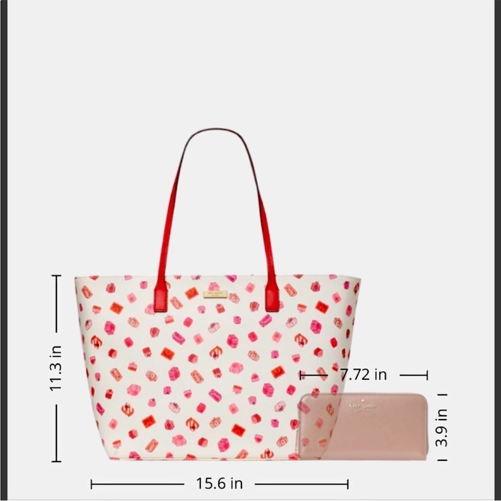 Kate Spade Red and Pink Gift Pattern Tote with Wristlet - Picture 6 of 7